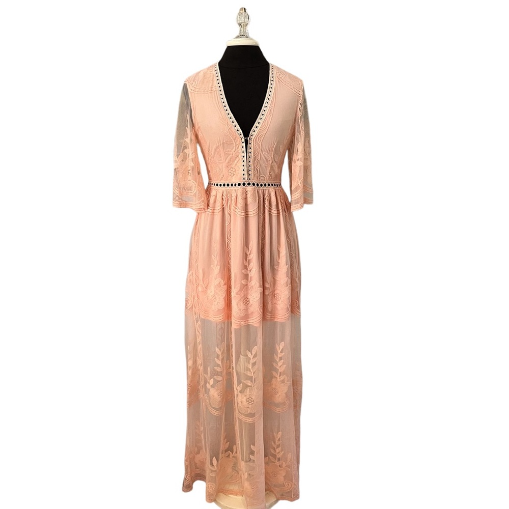 NWT Southern Fried Chics Blush Pink Floral Lace Maxi Dress S/M